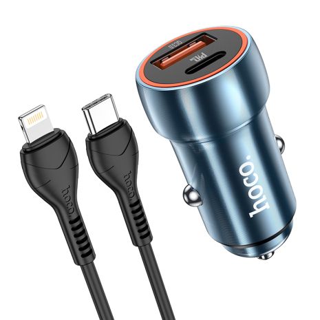 Зарядное устройство авто Hoco Z46A PD20W+QC3.0 Type C to Lightning сапфирово-синий