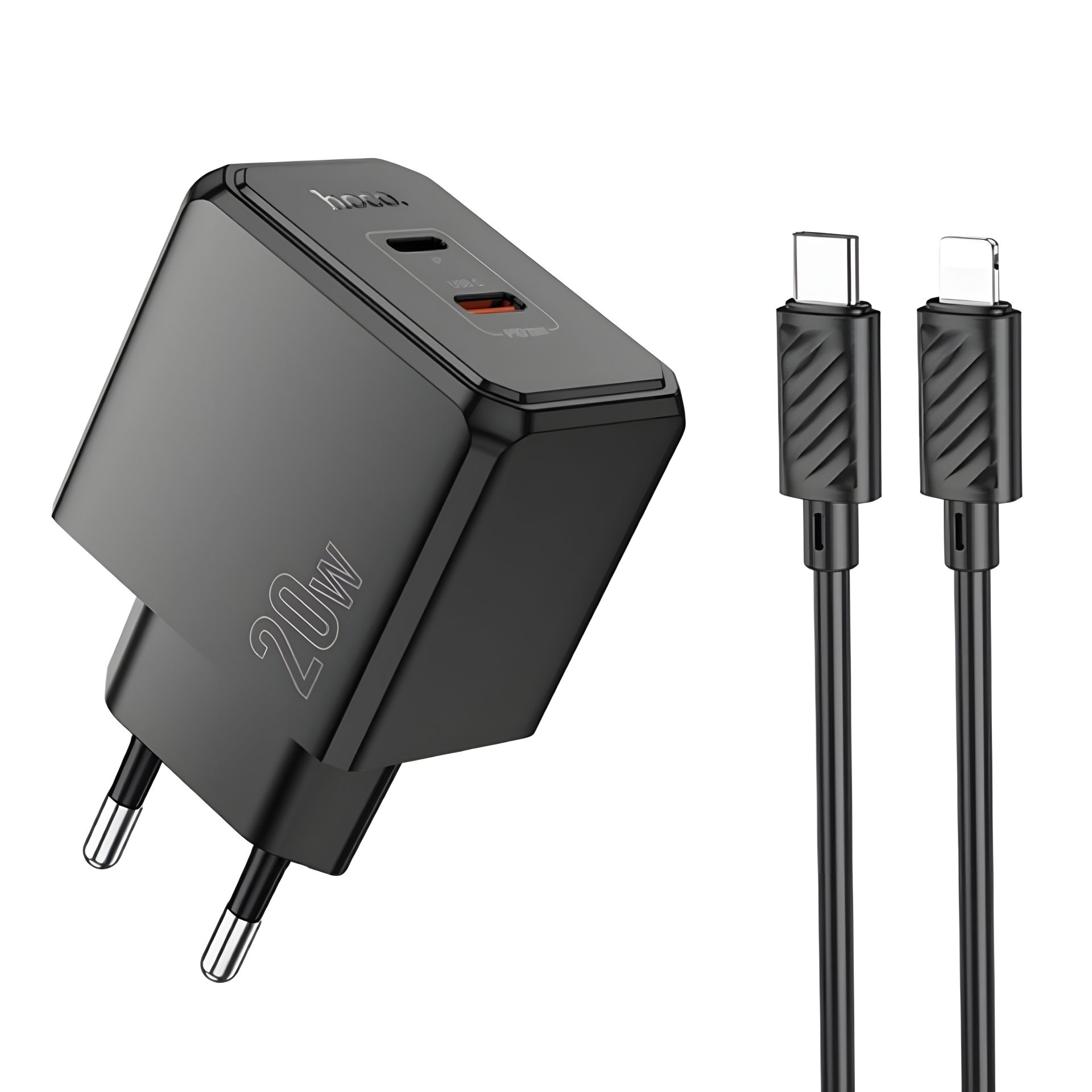 Зарядное устройство сетевое Hoco CS16A 1USB-C/1IP PD/QC 20W плюс кабель Type-C to Lightning черное Зарядное устройство сетевое Hoco CS16A 1USB-C/1IP PD/QC 20W плюс кабель Type-C to Lightning черное