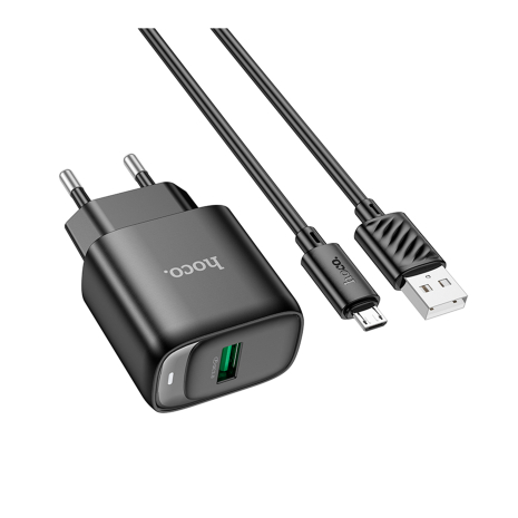 Сетевое Зарядное Устройство Hoco C140A 1USB QC 18W+USB to Micro Черный