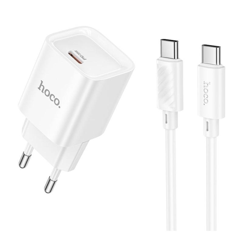 Сетевое Зарядное Устройство Hoco C146A 1USB-C PD/QC 20W+Type-C to Type-C Белый Сетевое Зарядное Устройство Hoco C146A 1USB-C PD/QC 20W+Type-C to Type-C Белый