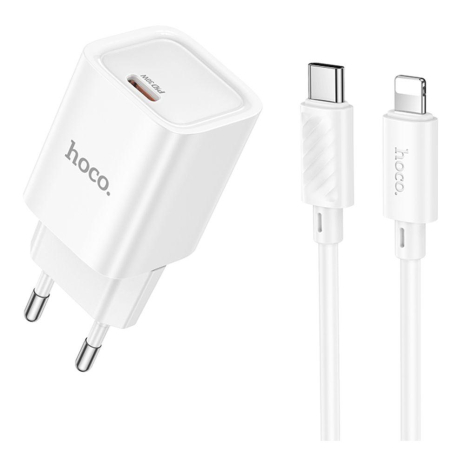 Сетевое Зарядное Устройство Hoco C148A 1USB-C PD/QC 30W+Type-C to Lightning Белый