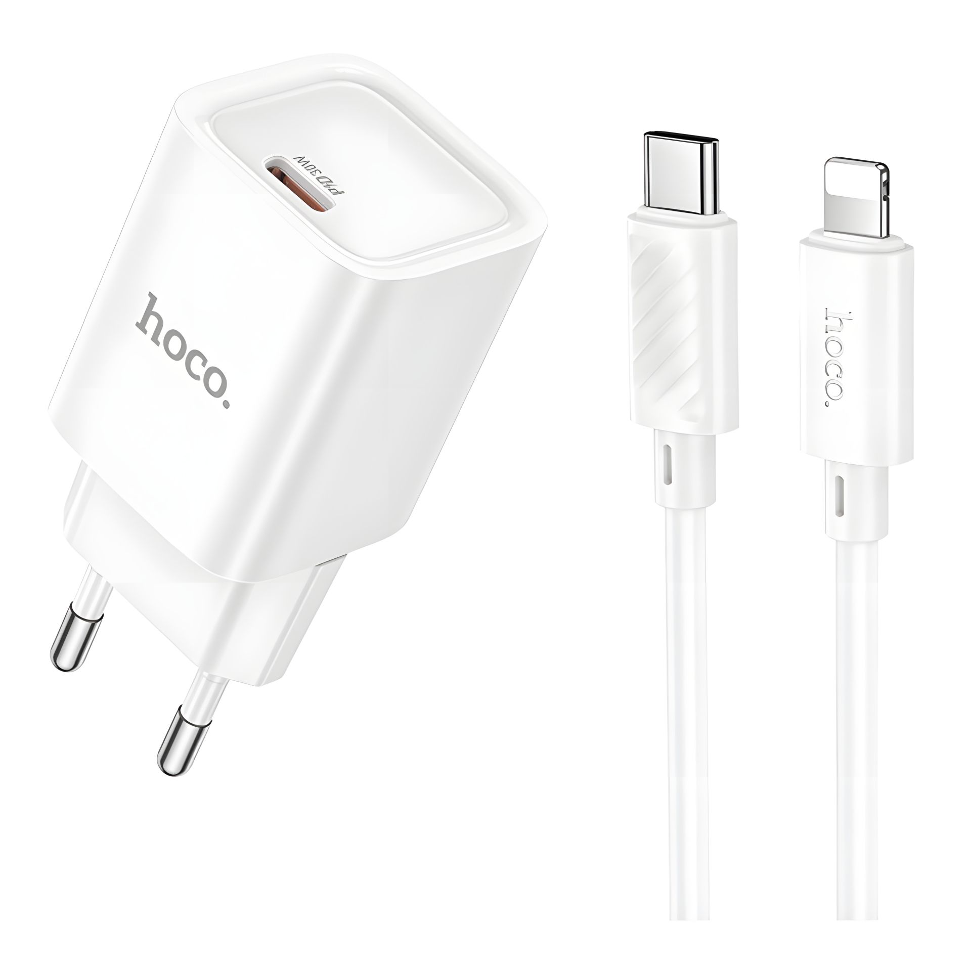 Устройство Зарядное Сетевое Hoco 1USB-C C148A PD/QC 30W+Lightning to Type-C Белый Устройство Зарядное Сетевое Hoco 1USB-C C148A PD/QC 30W+Lightning to Type-C Белый
