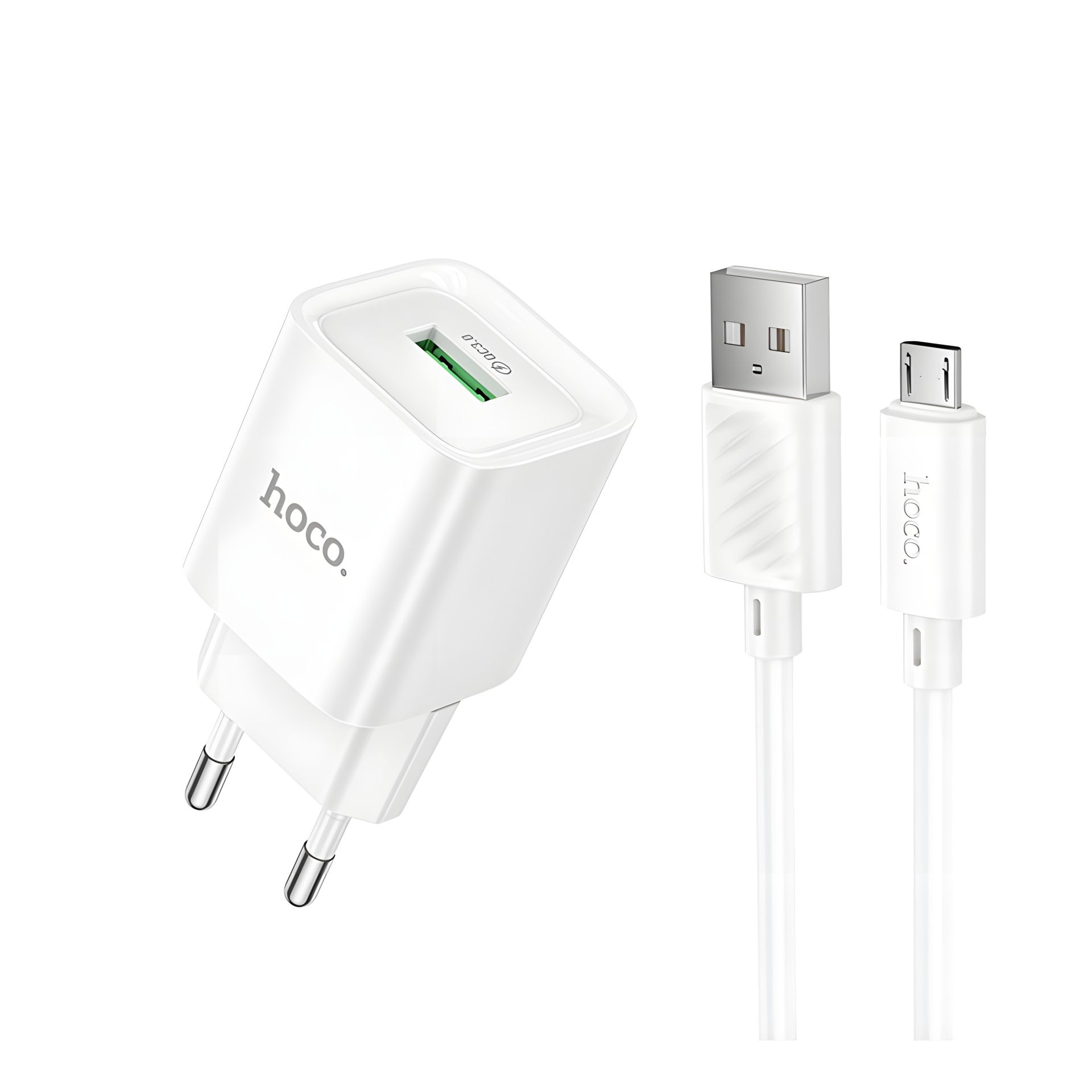 Hoco Зарядное Белое Сетевое Устройство C145A 1USB QC 18W+Micro to USB Hoco Зарядное Белое Сетевое Устройство C145A 1USB QC 18W+Micro to USB