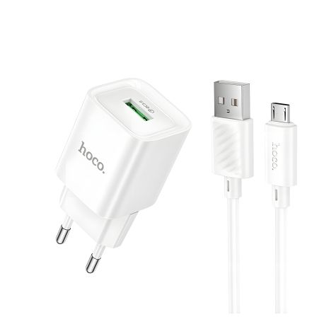 Hoco Зарядное Белое Сетевое Устройство C145A 1USB QC 18W+Micro to USB