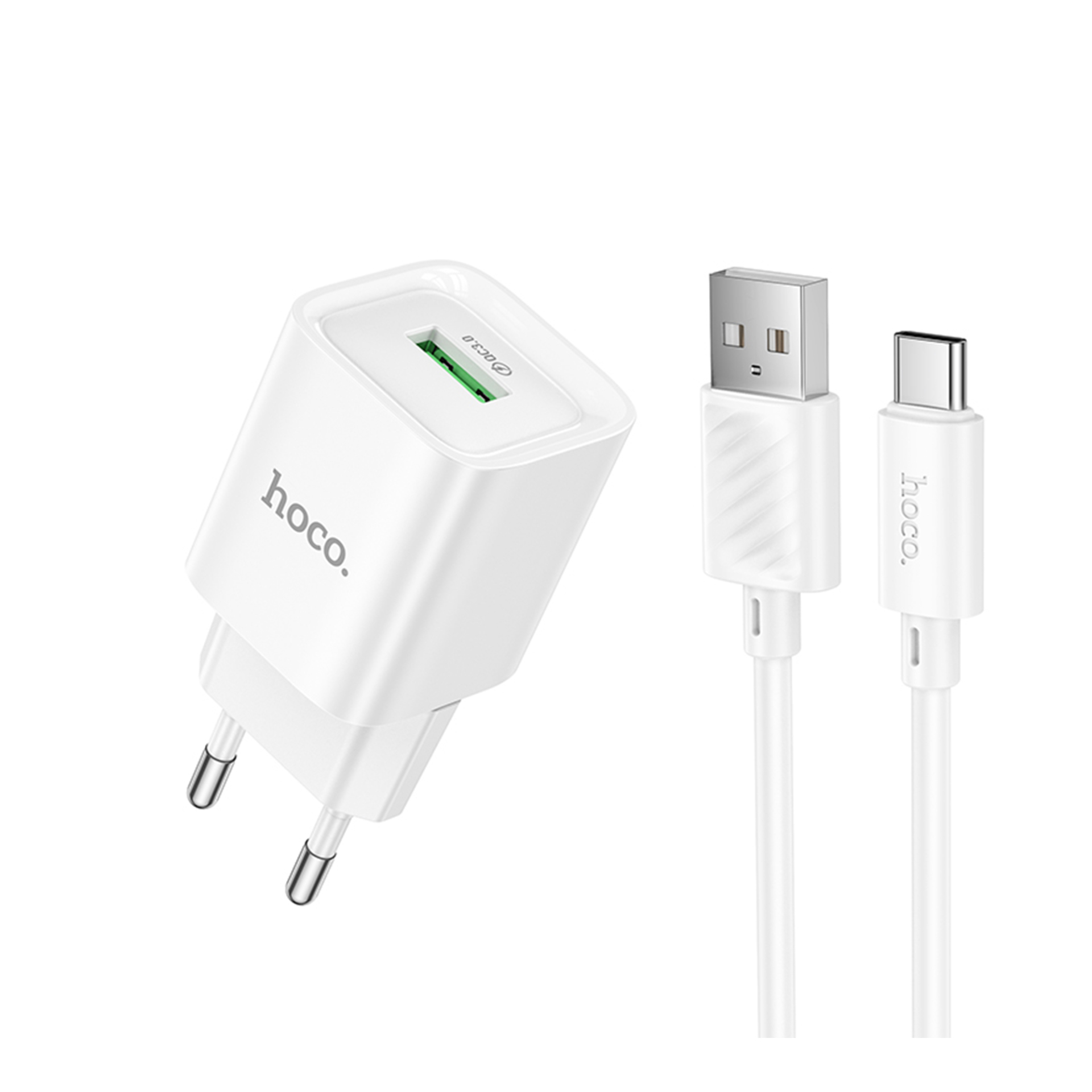 Мережевий Зарядний Пристрій Hoco C145A 1USB QC 18W+USB to Type-C Білий Мережевий Зарядний Пристрій Hoco C145A 1USB QC 18W+USB to Type-C Білий