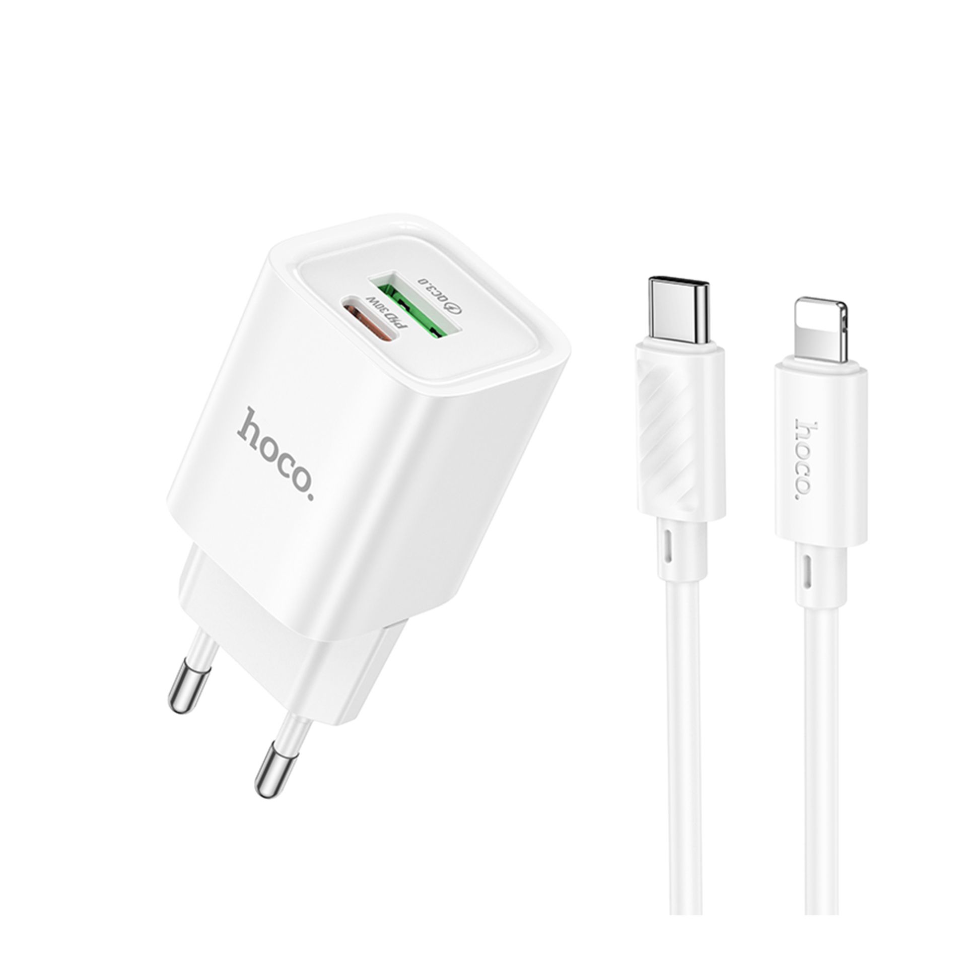 Мережевий зарядник Hoco C149A, 1USB, 1Type-C, PD, QC 30W, кабель Type-C to Lightning, Білий Мережевий зарядник Hoco C149A, 1USB, 1Type-C, PD, QC 30W, кабель Type-C to Lightning, Білий