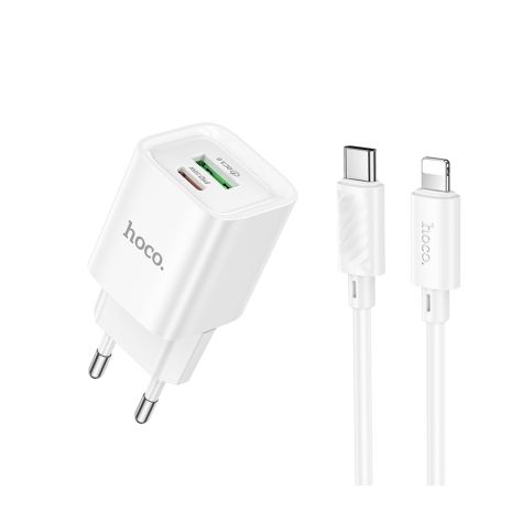 Сетевое Зарядное Устройство Hoco C147A 1USB-C/1USB PD/QC 20W+Type-C to Lightning Белый