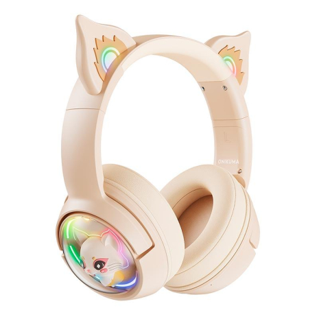 Наушники Onikuma Cat Ear Bluetooth Wireless Gaming Headset B5 |BT/AUX, Type-C, 55H, RGB| ivory