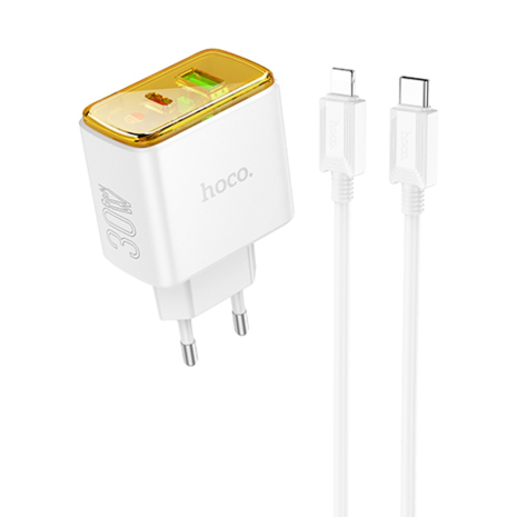 Сетевое зарядное устройство Hoco CS42A USB/ Type-C PD 30W QC white + кабель Type-C to Lightning Сетевое зарядное устройство Hoco CS42A USB/ Type-C PD 30W QC white + кабель Type-C to Lightning
