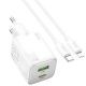 Мережевий зарядний пристрій Hoco N41 USB Type-C 20W 3А PD QC white + кабель Type-C to Lightning