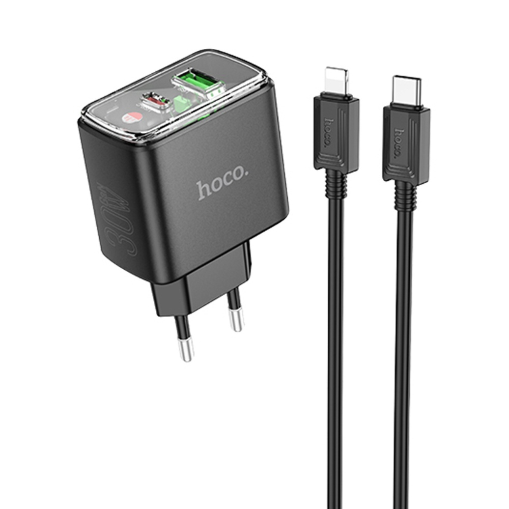 Зарядний пристрій Hoco CS42A USB/ Type-C PD 30W QC black + кабель Type-C to Lightning Зарядний пристрій Hoco CS42A USB/ Type-C PD 30W QC black + кабель Type-C to Lightning