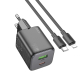 Зарядний пристрій Hoco N41 USB/ Type-C PD QC black + кабель Type-C to Lightning