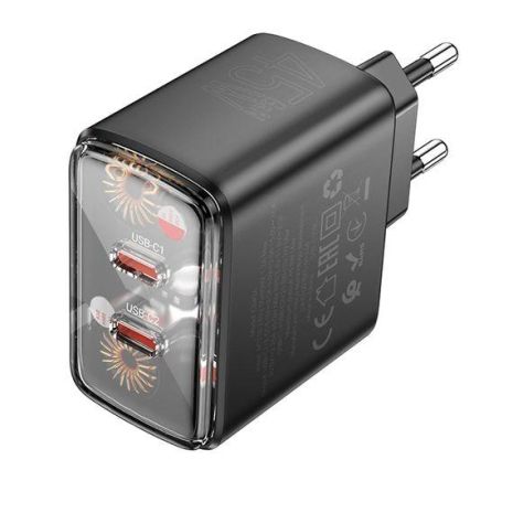 Зарядний мережевий пристрій Hoco CS43A, 2 Type-C, PD 45W, black