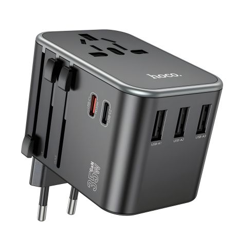 Hoco AC19: Сетевое зарядное устройство 3 USB и 2 Type-C в черном цвете, 35W