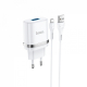 Зарядний пристрій Hoco N1 USB білий + кабель USB to MicroUSB