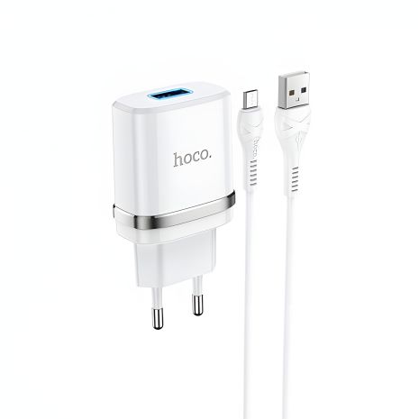 Hoco N1 сетевое зарядное устройство USB белое + кабель USB to MicroUSB Hoco N1 сетевое зарядное устройство USB белое + кабель USB to MicroUSB
