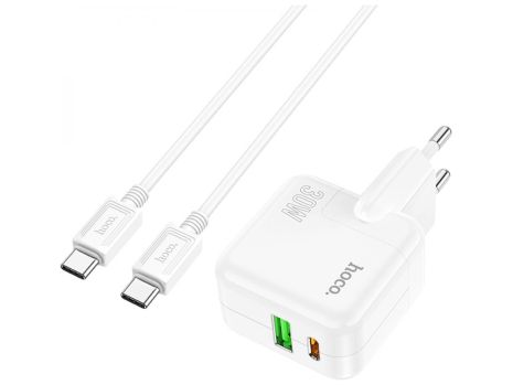 Сетевое Зарядное Устройство Hoco C111A Lucky PD30W+QC3.0 Type-C to Type-C Белый