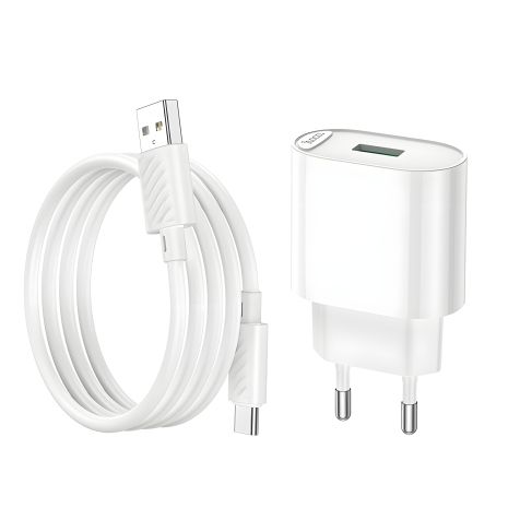 Зарядное устройство Hoco C109A 18W USB + кабель USB to Type-C белое