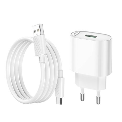 Сетевое зарядное устройство Hoco C109A 18W USB + кабель USB toType-C белое Сетевое зарядное устройство Hoco C109A 18W USB + кабель USB toType-C белое