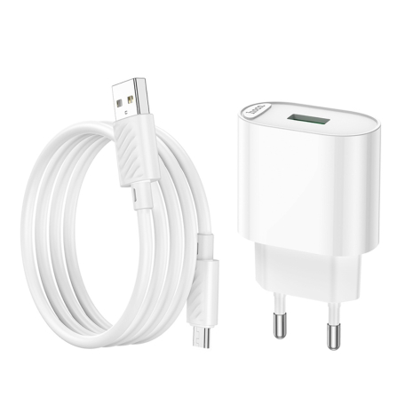 Сетевое зарядное устройство Hoco C109A USB QC 18W белое + кабель USB to MicroUSB