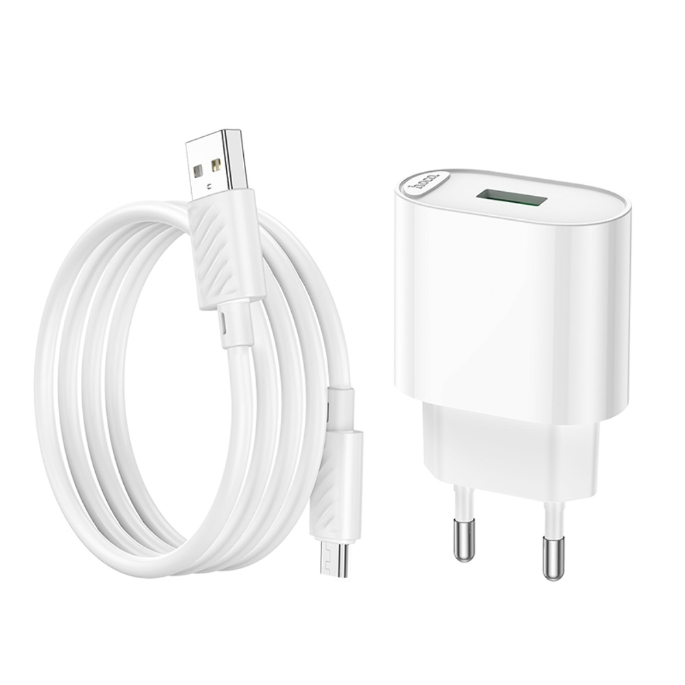 Зарядний пристрій Hoco C109A USB QC 18W білий + кабель USB to MicroUSB Зарядний пристрій Hoco C109A USB QC 18W білий + кабель USB to MicroUSB