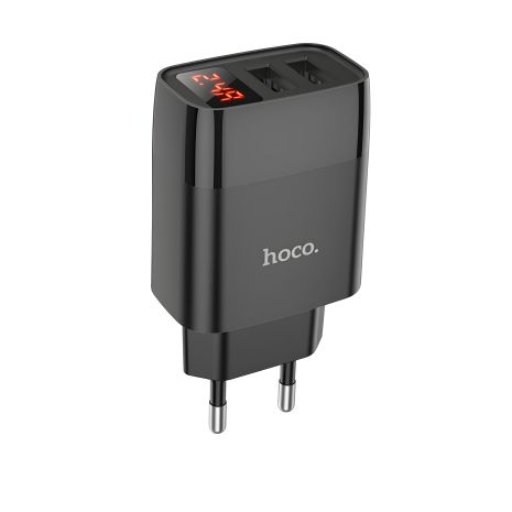 Зарядное устройство с дисплеем Hoco C86A, 2 USB, черное