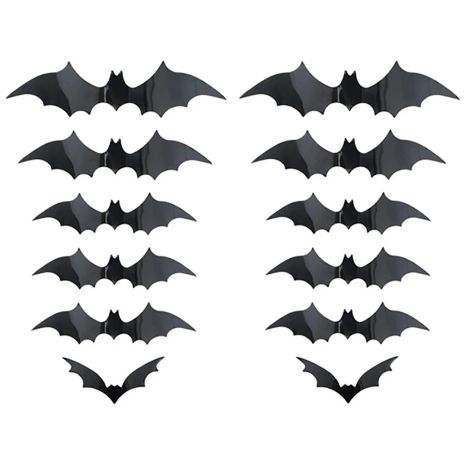Украшение для Halloween: Набор из 12 черных 3D летучих мышей Украшение для Halloween: Набор из 12 черных 3D летучих мышей