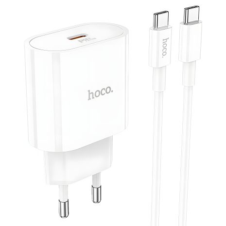 Белое зарядное устройство Hoco C94A Type-C PD + кабель Type-C to Type-C Белое зарядное устройство Hoco C94A Type-C PD + кабель Type-C to Type-C