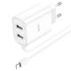 Мережевий зарядний пристрій Hoco C103A з 2 USB портами та кабелем Lightning, білий Мережевий зарядний пристрій Hoco C103A з 2 USB портами та кабелем Lightning, білий