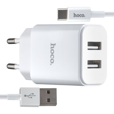 Зарядка Hoco C62A Victoria Type-C 2USB 2.1A White Зарядка Hoco C62A Victoria Type-C 2USB 2.1A White