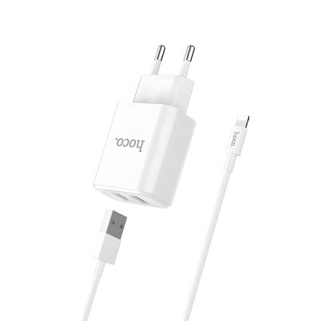 Зарядное устройство Hoco C62A 2 USB белое + кабель USB to Lightning Зарядное устройство Hoco C62A 2 USB белое + кабель USB to Lightning