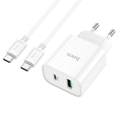 Сетевое зарядное устройство Hoco C80A Plus USB/ Type-C QC PD белое + кабель Type-C to Type-C Сетевое зарядное устройство Hoco C80A Plus USB/ Type-C QC PD белое + кабель Type-C to Type-C