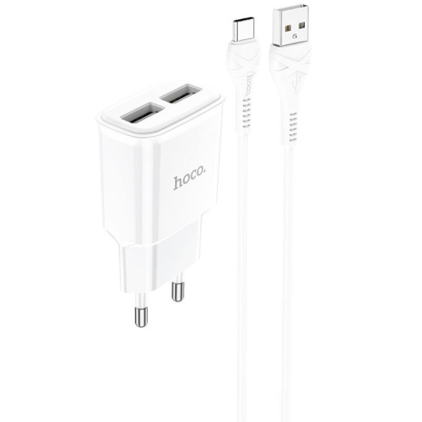 Зарядное устройство Hoco C88A 2USB 2.4A + Cable Type-C White