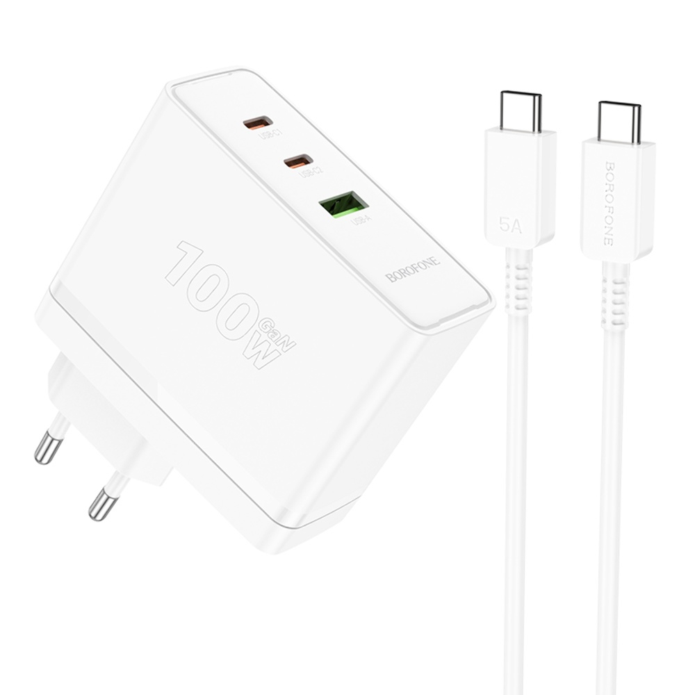 Сетевое зарядное устройство Borofone BN11 USB/ 2 Type-C PD 100W белое + кабель Type-C to Type-C Сетевое зарядное устройство Borofone BN11 USB/ 2 Type-C PD 100W белое + кабель Type-C to Type-C