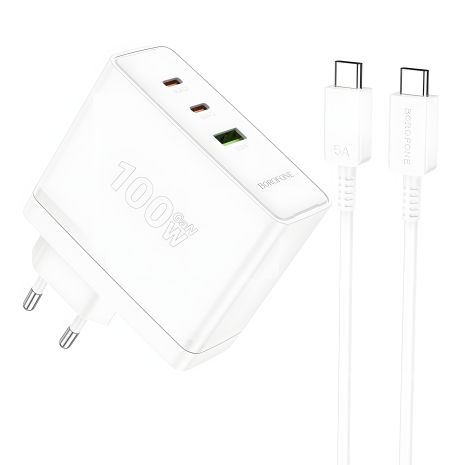 Сетевое зарядное Borofone BN11 USB/ 2 Type-C PD 100W белое + кабель Type-C to Type-C