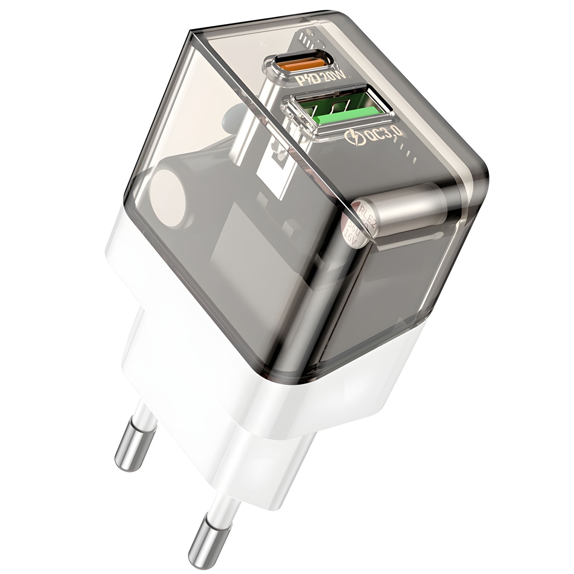 Сетевое зарядное устройство Borofone BA80A USB/Type-C PD QC 20W, прозрачно-черное Сетевое зарядное устройство Borofone BA80A USB/Type-C PD QC 20W, прозрачно-черное