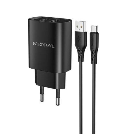 Сетевое зарядное устройство Borofone BN2 2 USB черное + кабель USB to Type-C