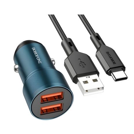 Авто Зарядное Устройство Borofone BZ19 Wisdom Type C 2.4A Сапфирово-синий Авто Зарядное Устройство Borofone BZ19 Wisdom Type C 2.4A Сапфирово-синий