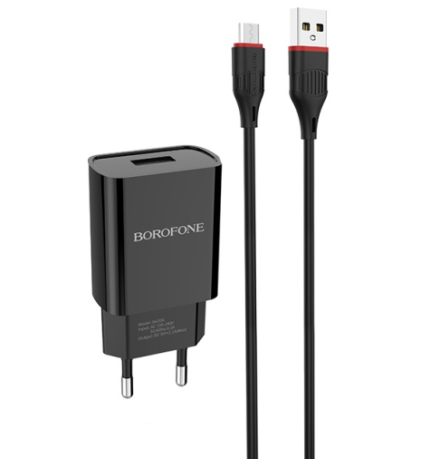 Зарядний пристрій Borofone BA20A Micro 1USB 2.1A Black