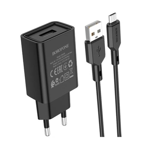 Мережевий зарядний пристрій Borofone BA68A, кабель USB to MicroUSB, 1USB, 2.1A, Чорний Мережевий зарядний пристрій Borofone BA68A, кабель USB to MicroUSB, 1USB, 2.1A, Чорний