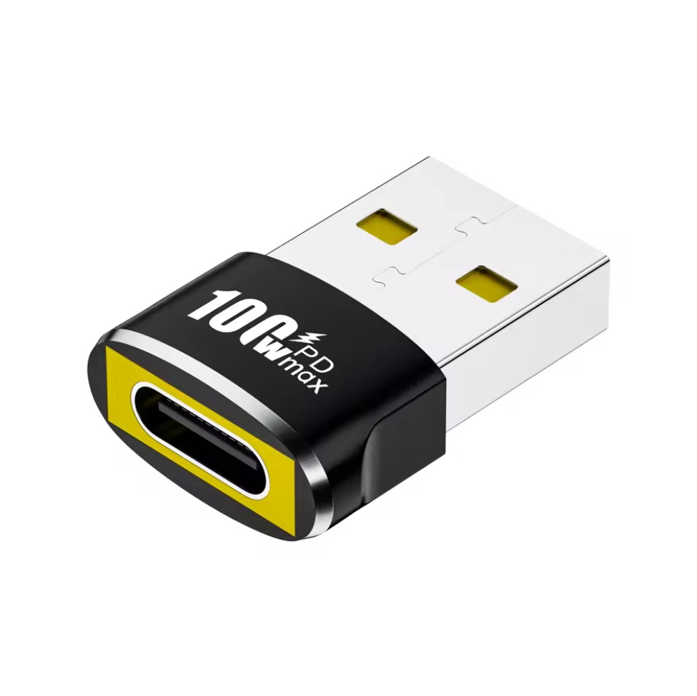 Адаптер OLAF USB-A to USB-C (Type-C) PD 100W OTG Adapter Converter USB-A Male To USB C Connector for Charging, Data Transfer, Black-Yellow Адаптер OLAF USB-A to USB-C (Type-C) PD 100W OTG Adapter Converter USB-A Male To USB C Connector for Charging, Data Transfer, Black-Yellow