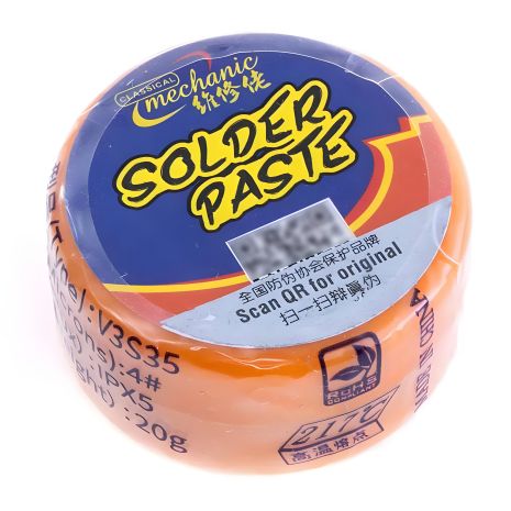 Бессвинцовая паяльная паста BGA Mechanic V3S35 (Sn 99%, Ag 0.3%, Cu 0.7%) / IPX5 / 217°C / 20г