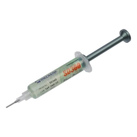 Флюс-паста Mechanic SD360 10мл в шприце с алюминиевым толкателем P08, безотмывочная, слабоактивная Флюс-паста Mechanic SD360 10мл в шприце с алюминиевым толкателем P08, безотмывочная, слабоактивная