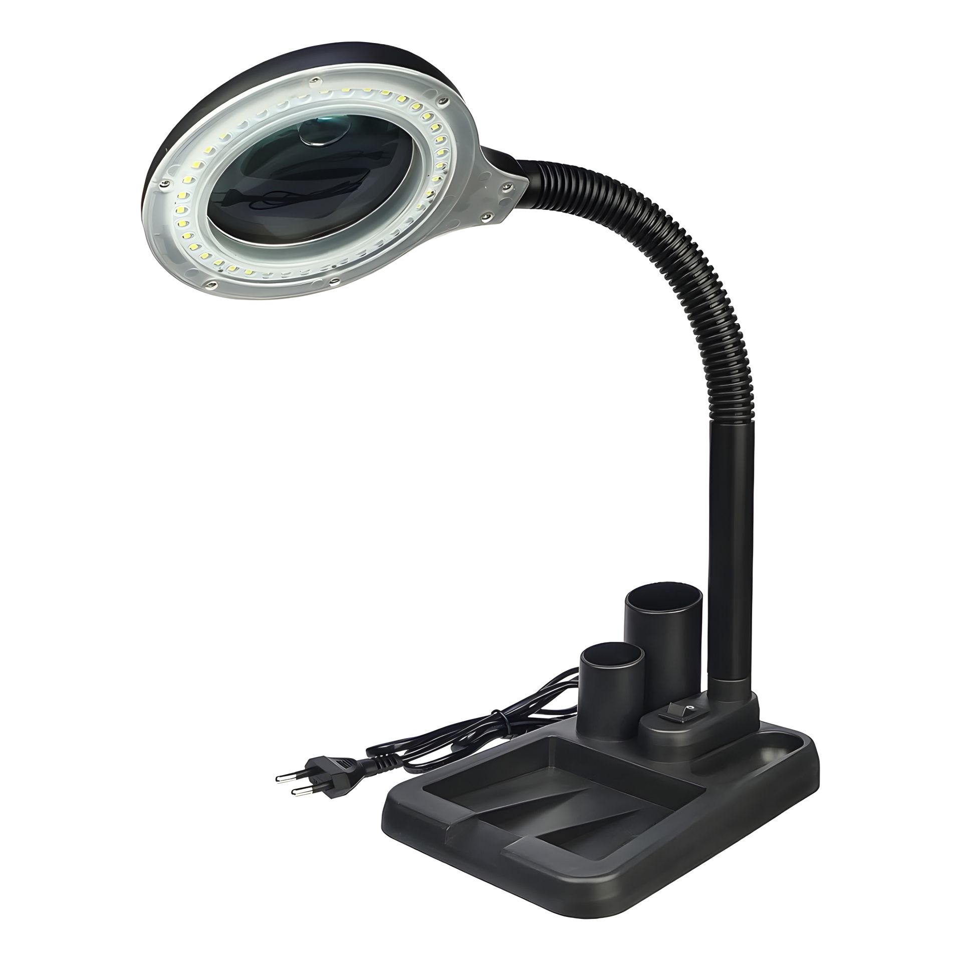 Подвійна лупа з LED-підсвічуванням 220V (велика лупа d=90 мм, 3x; мала лупа d=20 мм, 5x) на гнучкій нозі з підставкою 808 Подвійна лупа з LED-підсвічуванням 220V (велика лупа d=90 мм, 3x; мала лупа d=20 мм, 5x) на гнучкій нозі з підставкою 808