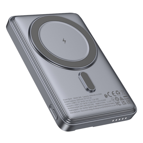 Повербанк Hoco Q46 5000mAh PD 20W 3в1 магнитный с функцией беспроводной зарядки silver gray