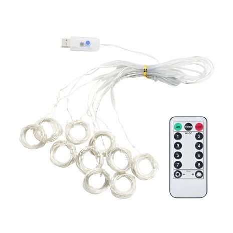 Светодиодная гирлянда USB-штора, теплая белая, 6x3 м, без крючков, 8 режимов, с пультом
