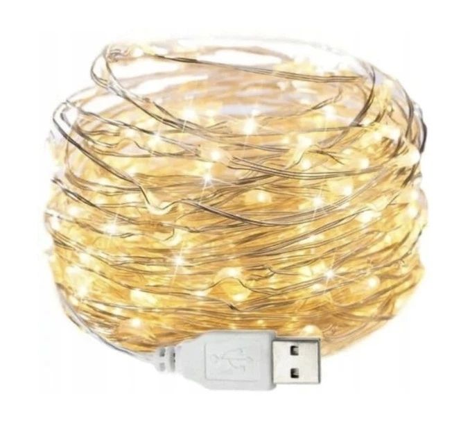 Простая светодиодная гирлянда USB 20м с теплым светом Простая светодиодная гирлянда USB 20м с теплым светом