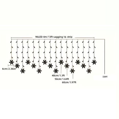 Гирлянда №17 LED + снежинки 4*0,7м (холодный белый/220V)
