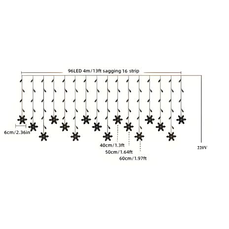 Гірлянда №16 LED + сніжинки 4*0,7м (кольорова/220V)