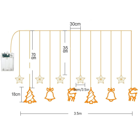 Гирлянда №12 LED + новогодние фигуры 3,5*1м (теплый белый/на батарейках 3*АА)